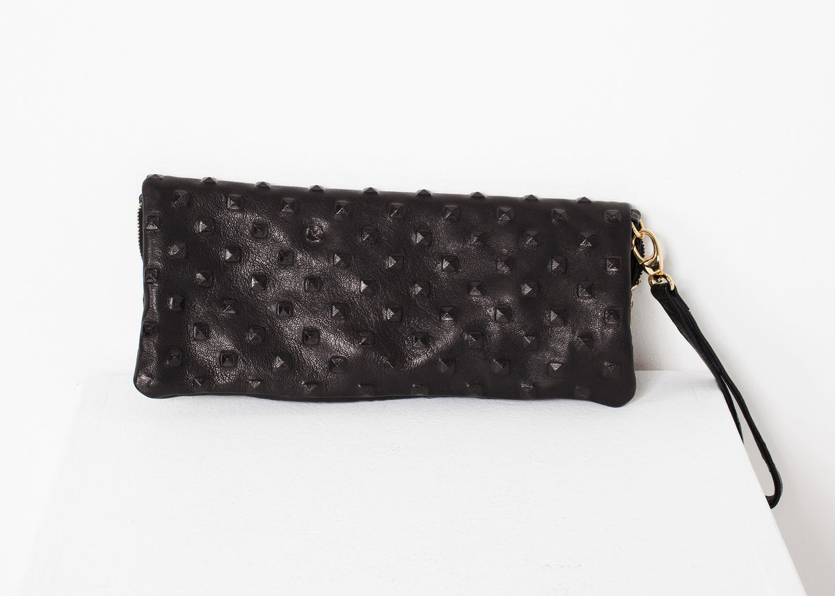 Roxanne leren clutch in zwart