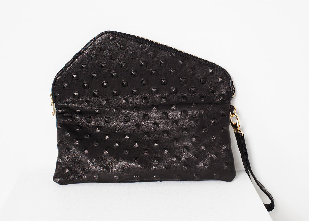 Roxanne leren clutch in zwart