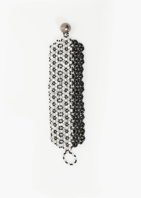 Bracelet de perles en treillis en argent/noir