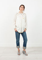 Boerenblouse met bloemenvoorkant in wit