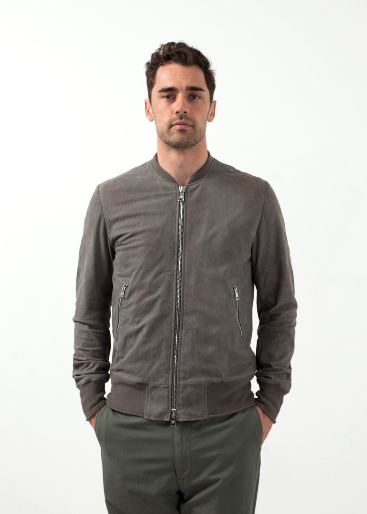 Blouson Bomber en Cuir Poussière