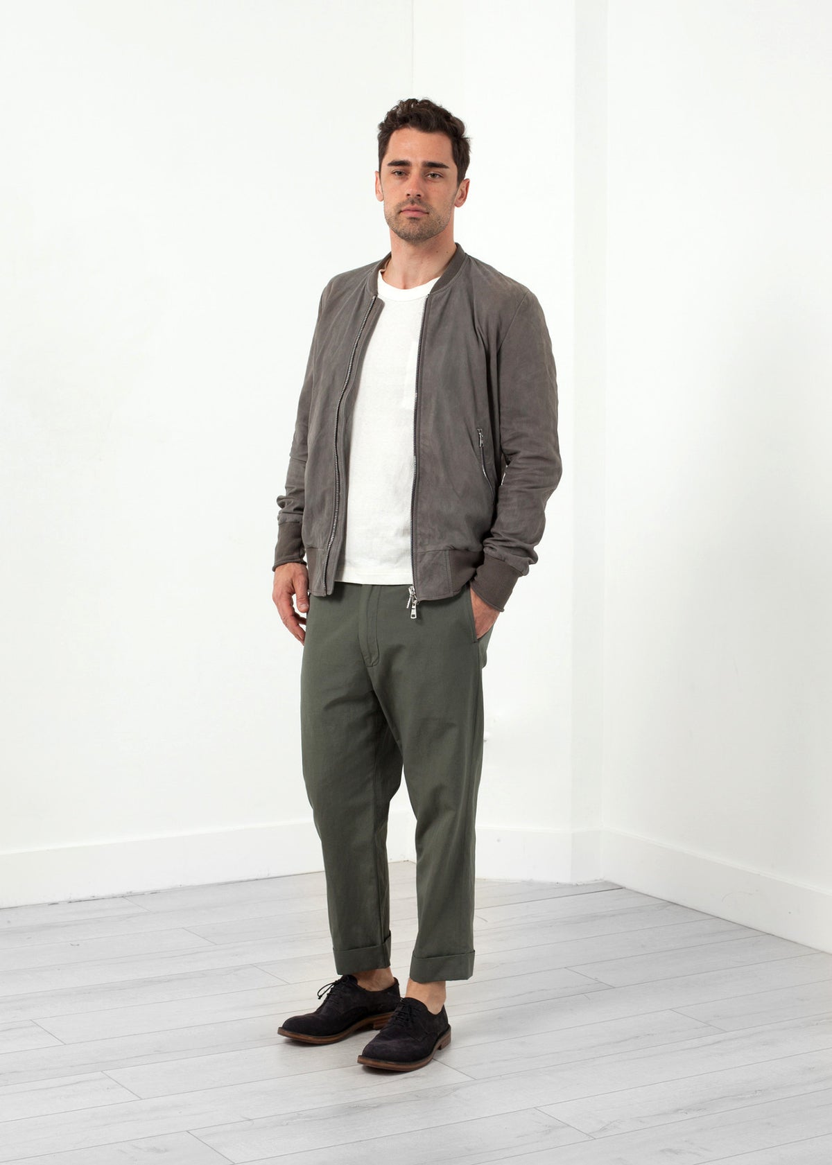 Blouson Bomber en Cuir Poussière