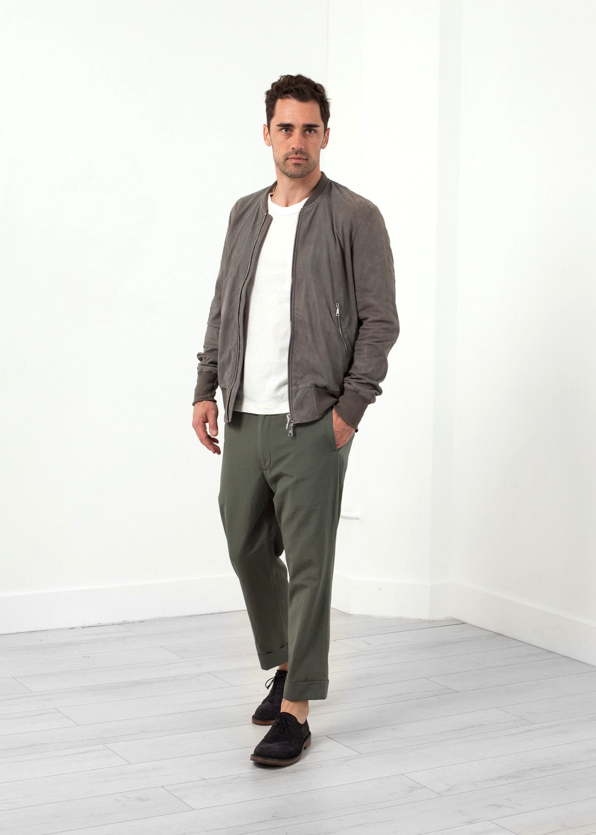 Blouson Bomber en Cuir Poussière