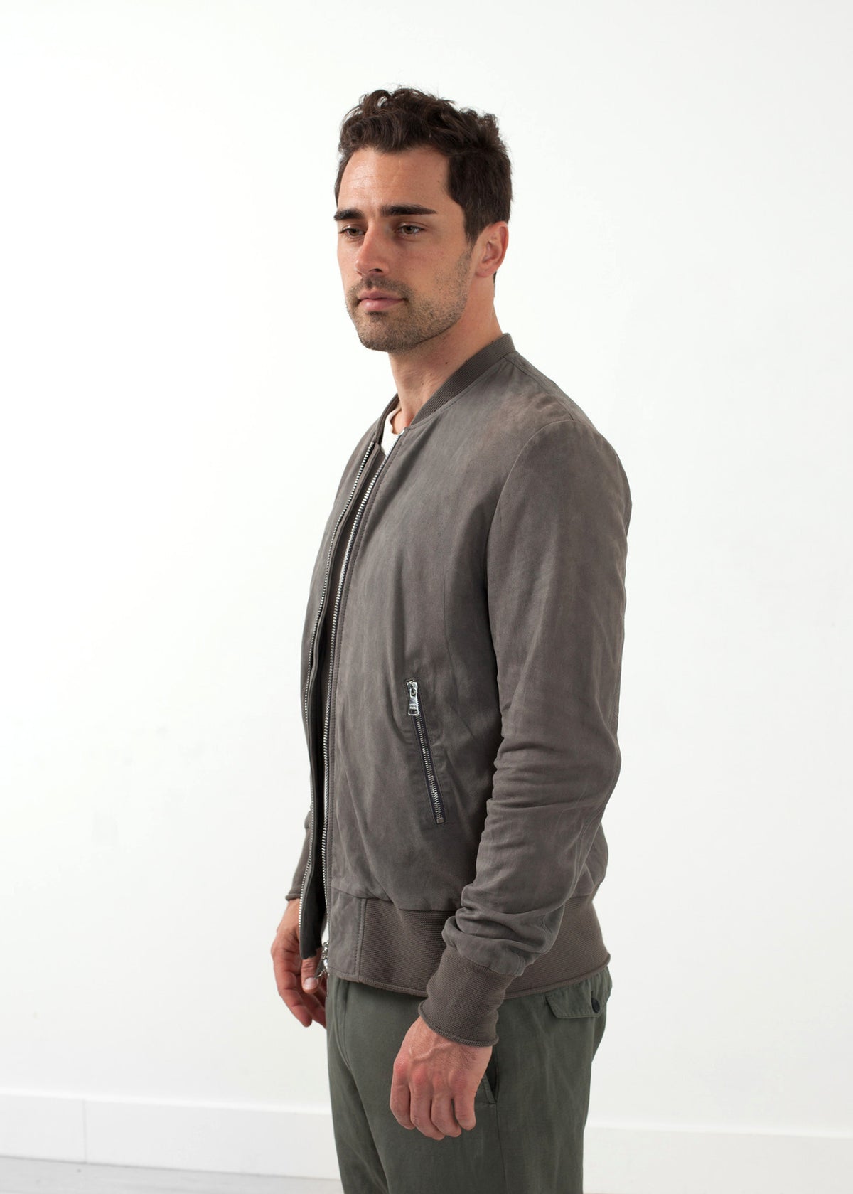 Blouson Bomber en Cuir Poussière