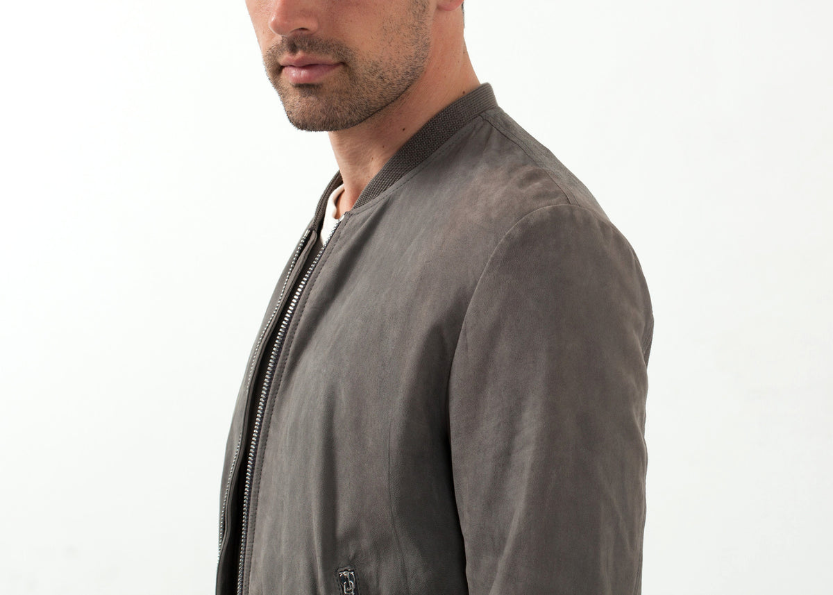 Blouson Bomber en Cuir Poussière